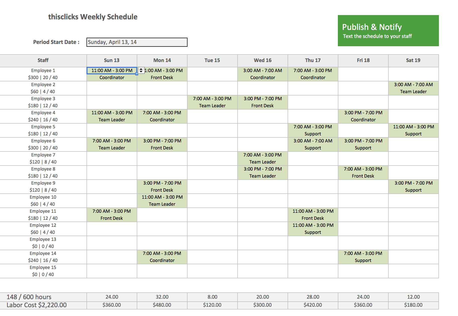 Free Excel Template for Employee Scheduling | Excel templates, Schedule